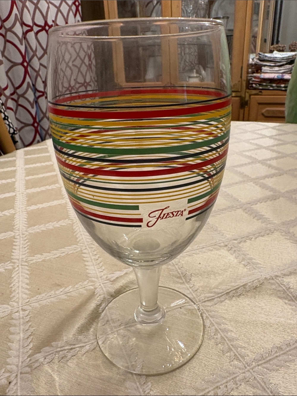 Vintage Fiesta Glass with Red, Yellow, Green and Black Stripes